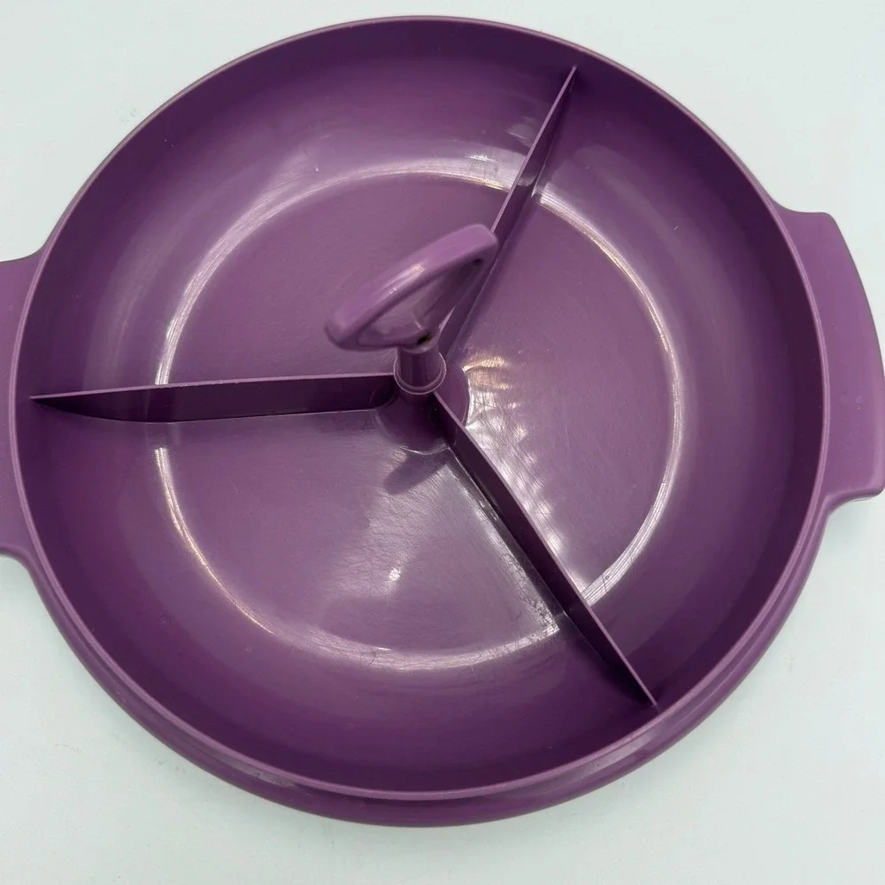 Vintage Tupperware Purple 3-Compartment Divided Serving Tray with Lid 608-3